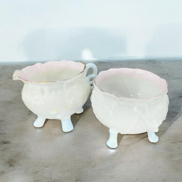 Antique Porcelain Sugar And Creamer Set 2 German Kitchenware Open Sugar Decor - Picture 3 of 16